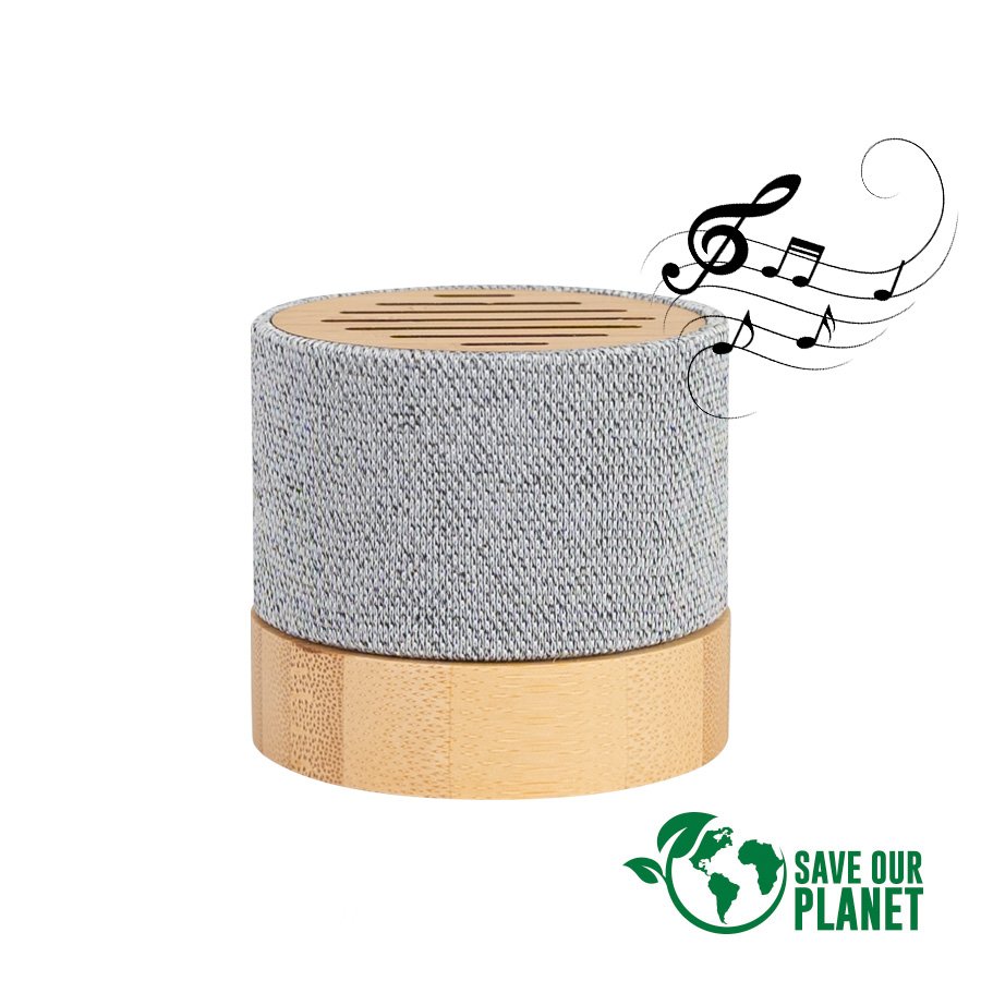 Parlante de bambú y RPET Ø 5,9 × 5,3 cm